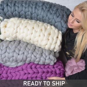 Chunky knit blanket, chunky knit throw, chunky blanket, giant knit blanket, merino wool blanket, large knit blanket, Super chunky blanket