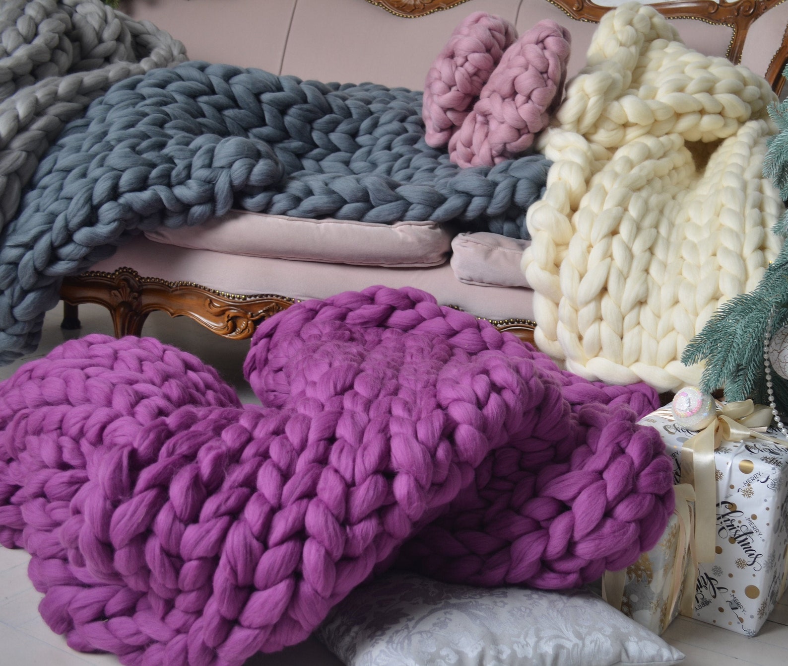 Chunky knit blanket merino chunky blanket giant yarn Etsy