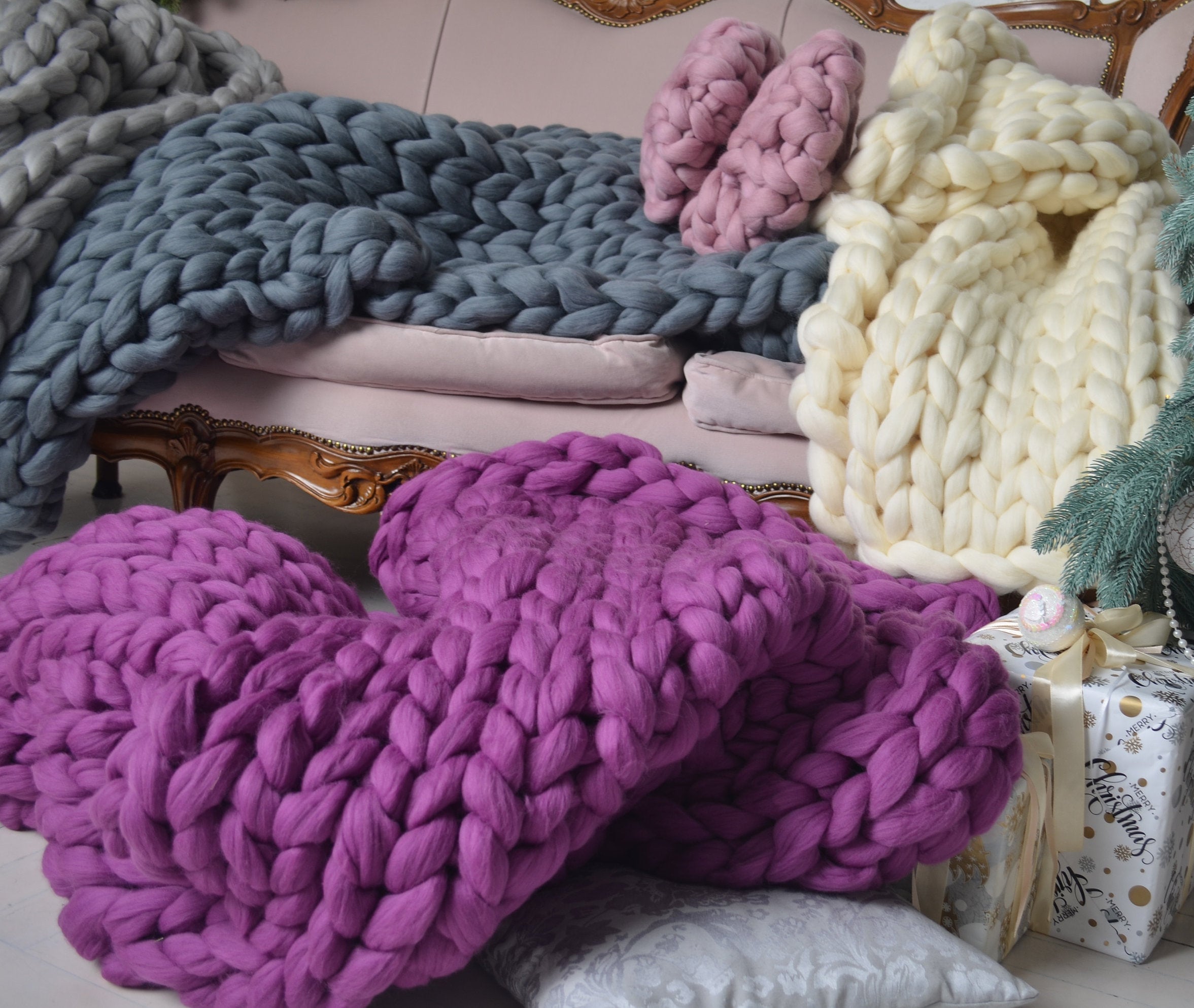 Chunky knit blanket merino chunky blanket giant yarn Etsy