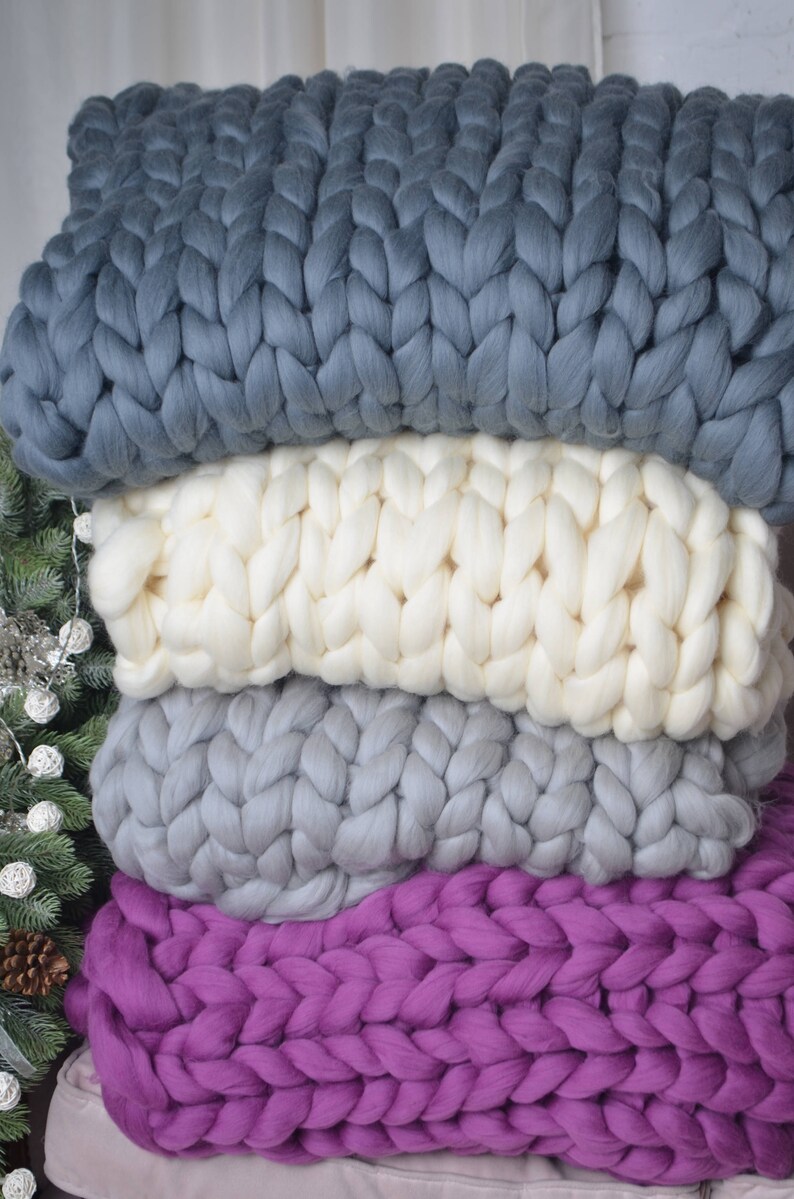 Сhunky Knit Blanket Big Knit Blanket Large Knit Blanket Etsy
