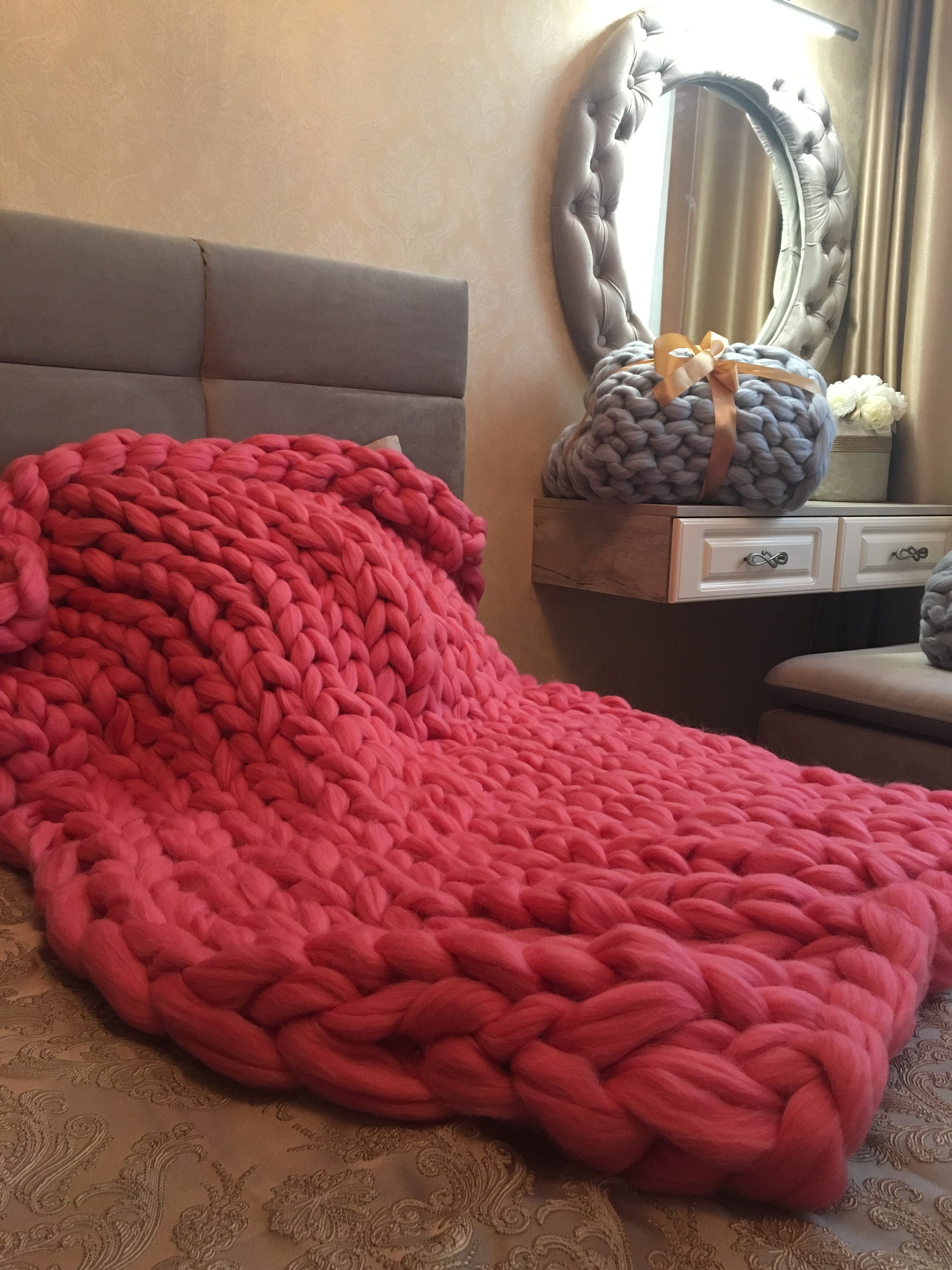 Red chunky knit blanket big yarn blanket giant knit blanket Etsy