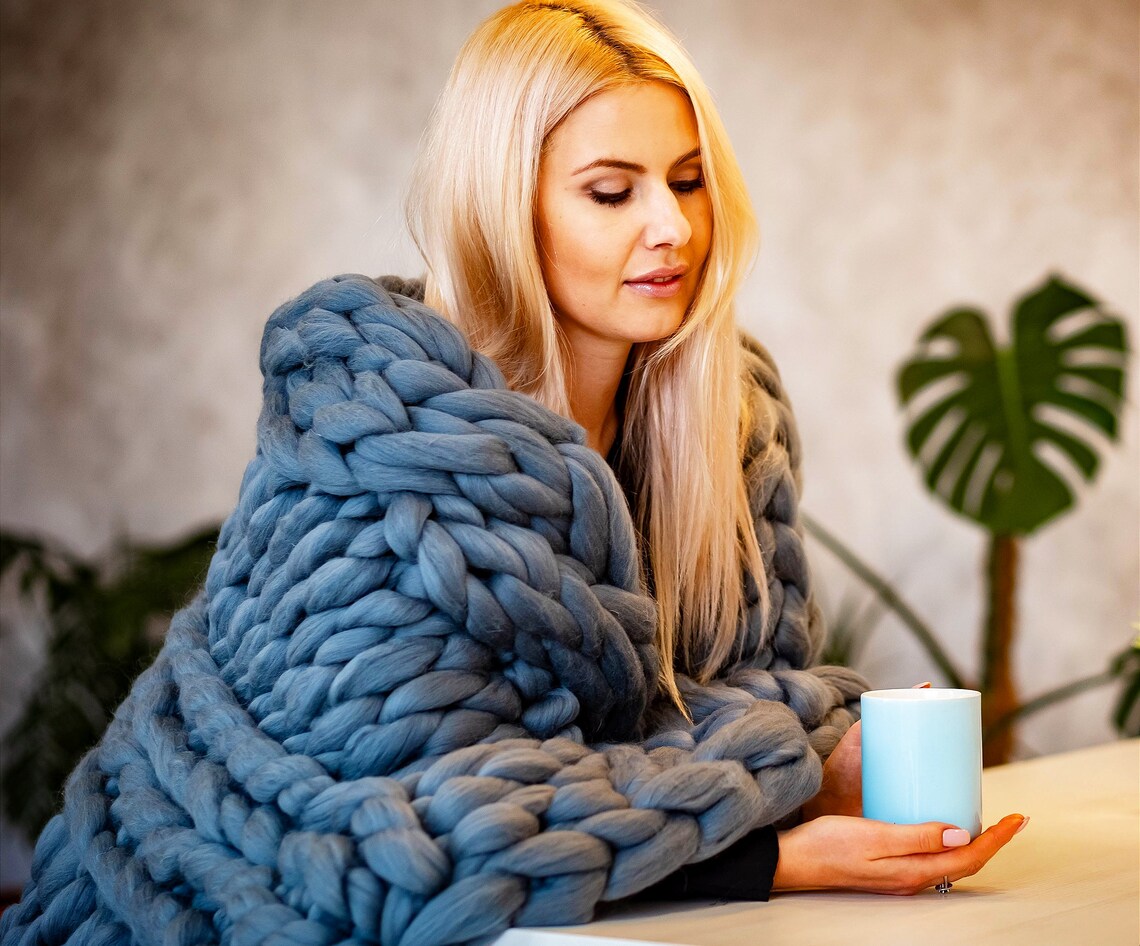Chunky knit blanket giant knit blanket arm knit blanket Etsy