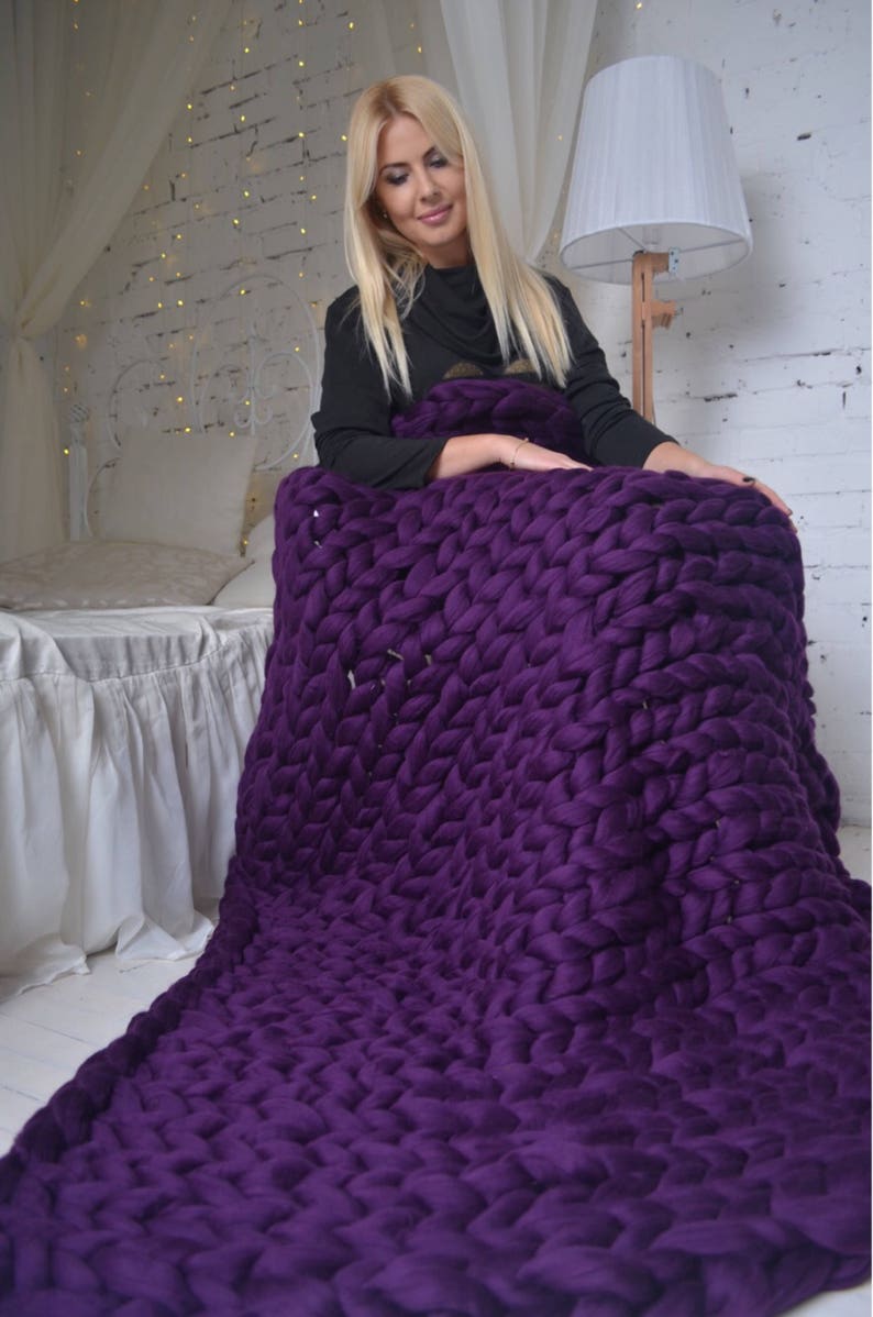Chunky Knit Blanket Giant Yarn Blanket Chunky Wool Blanket Etsy
