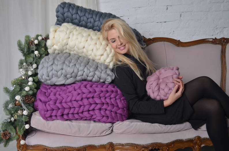 Сhunky Knit Blanket Big Knit Blanket Large Knit Blanket Etsy