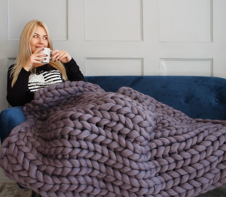 100 Merino Wool Blanket Arm Knit Blanket Chunky Knit Etsy