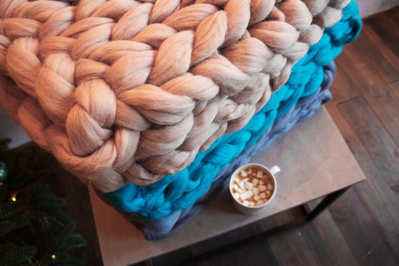 Chunky knit blanket merino chunky blanket giant yarn Etsy