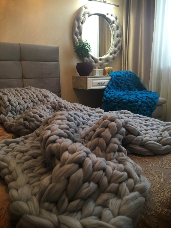 Giant Knit Blanket Large Knit Blanket Chunky Yarn Blanket Etsy
