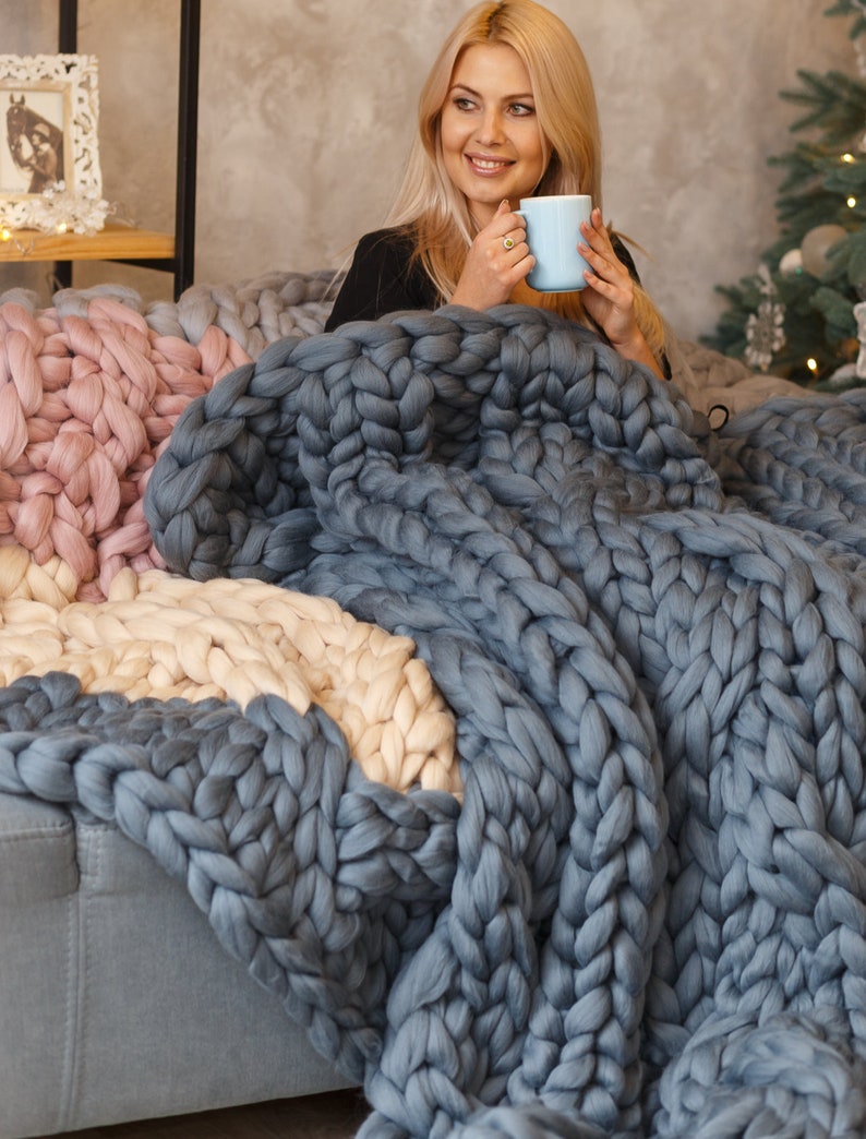 Chunky knit blanket giant knit blanket merino wool blanket Etsy