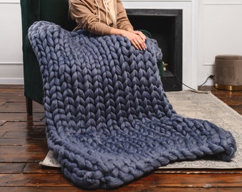 40% OFF! Chunky knit wool blanket, giant knit blanket, super chunky blanket, merino wool blanket, large yarn throw, big yarn blanket throw