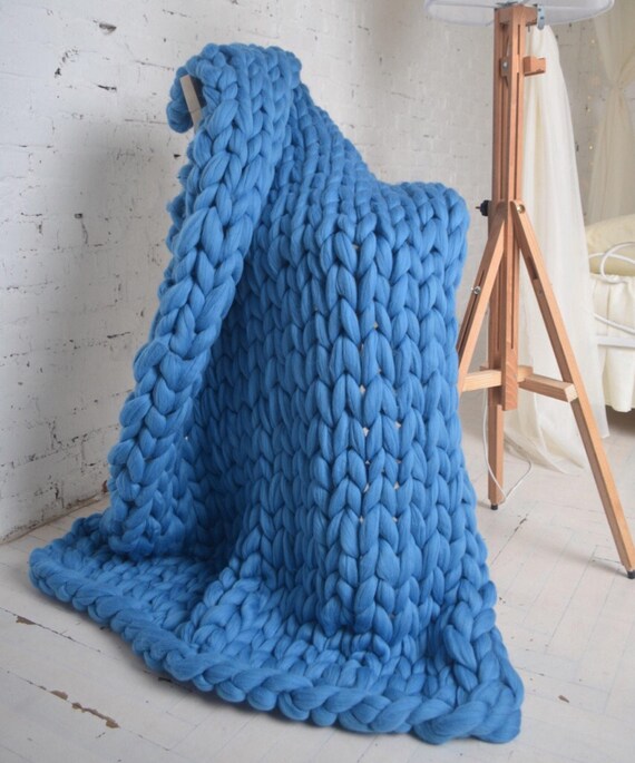 Chunky Knit Blanket Giant Yarn Blanket Chunky Wool Blanket Etsy