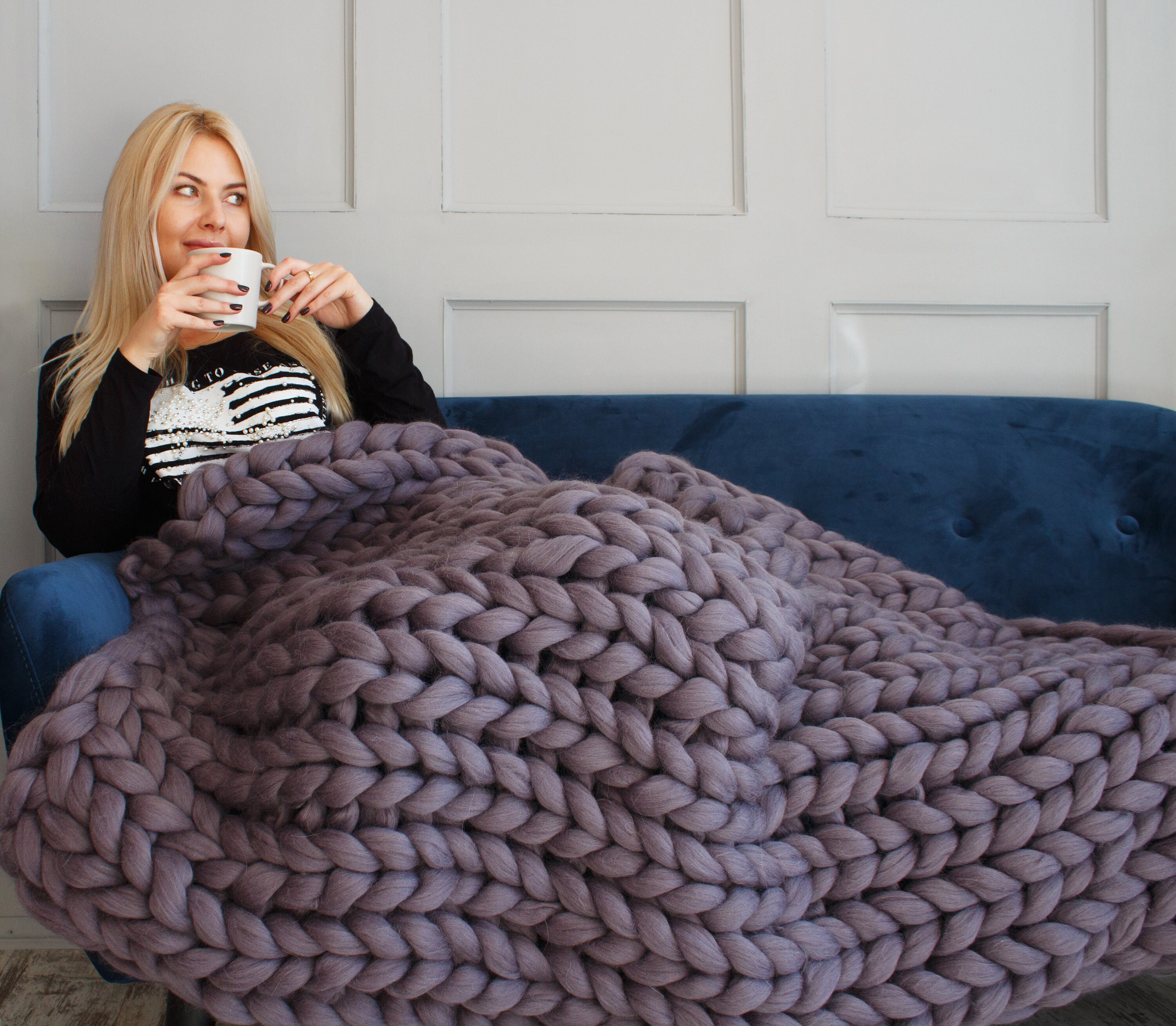 Сhunky knit throw bulky blanket big knit blanket chunky Etsy