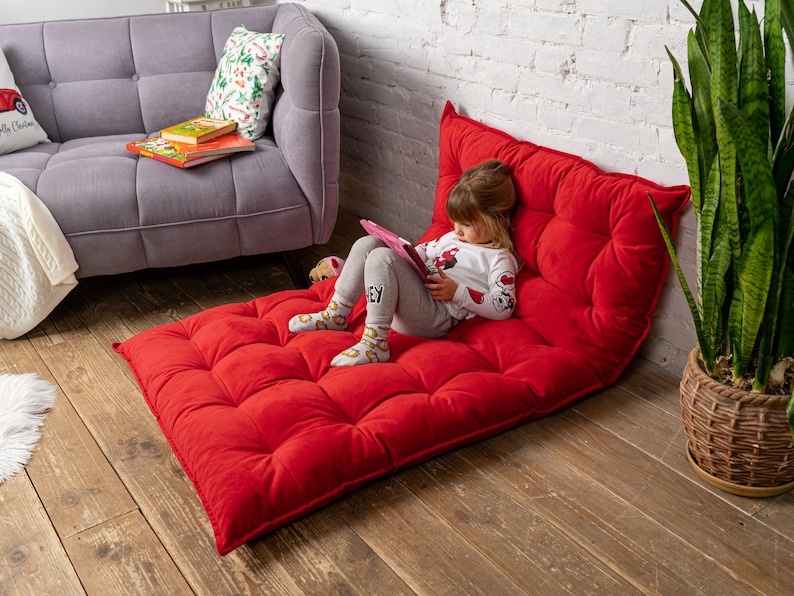 Reading nook floor cushion for kids, water repellent velvet floor pillow for ikea bed, large and small floor seating, floor sofa image 9