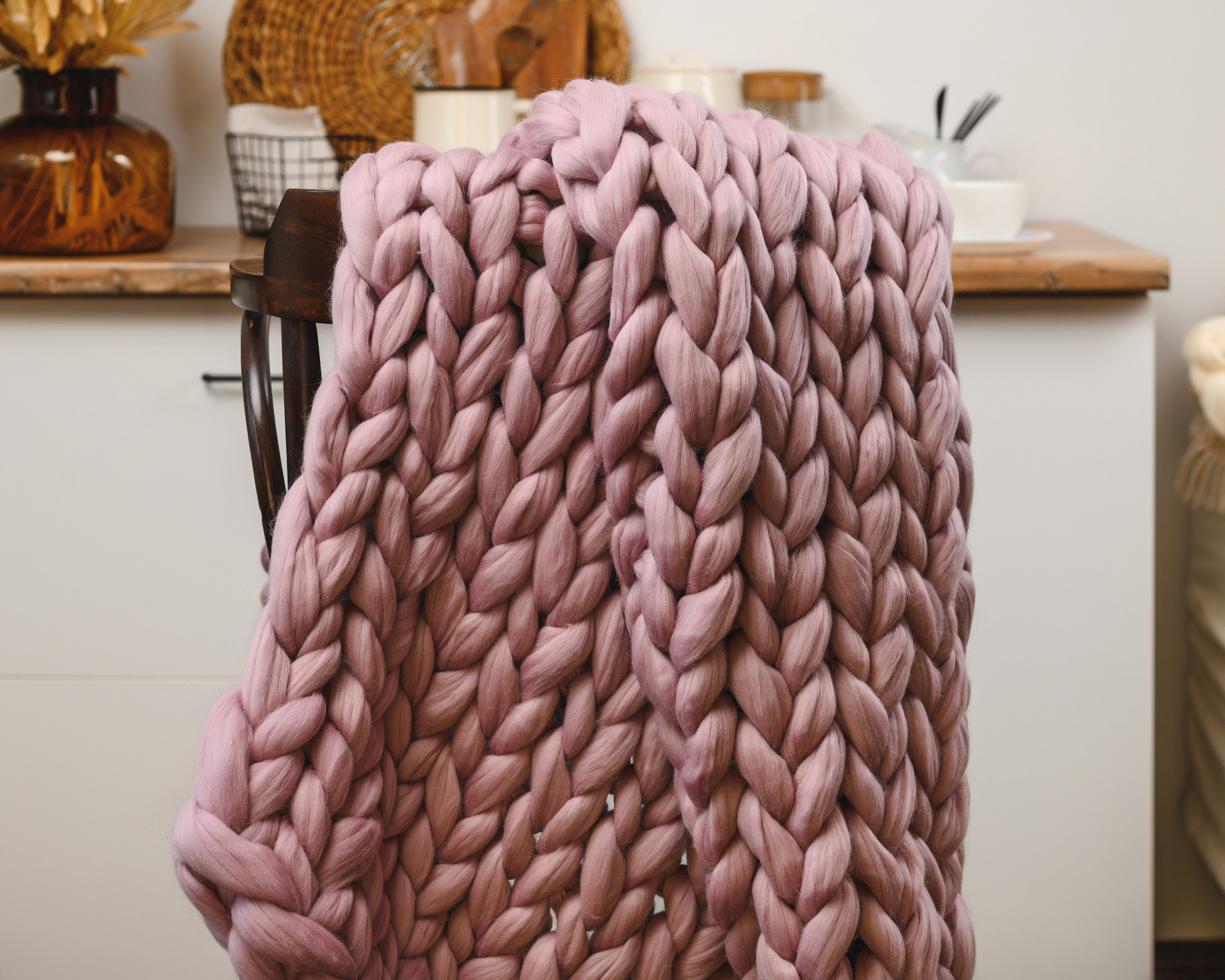 Dusty rose chunky knit blanket hotsell