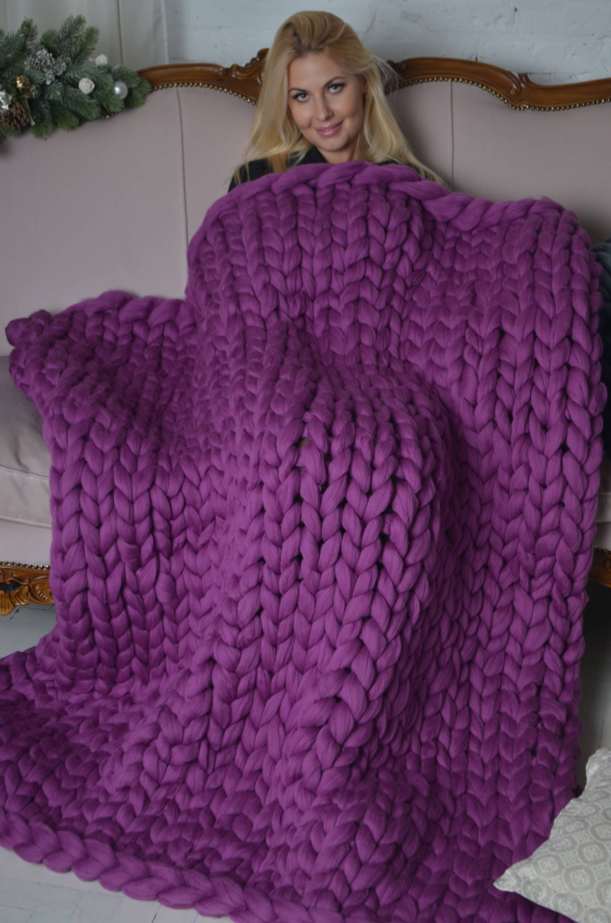 Сhunky Knit Blanket Big Knit Blanket Large Knit Blanket Etsy