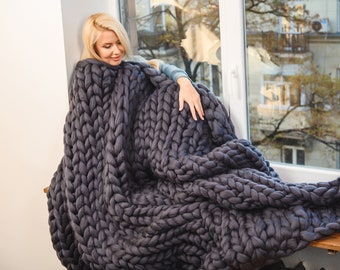 LUXURIOUS! Grey Chunky knit blanket, chunky knit throw, chunky blanket sale,knit blanket large chunky knit blanket,big chunky blanket
