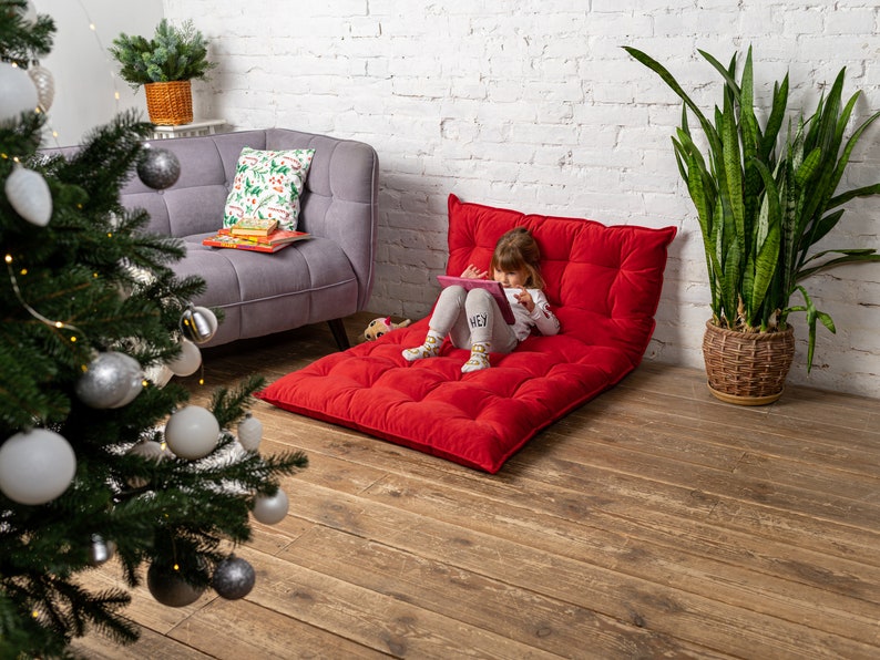 Reading nook floor cushion for kids, water repellent velvet floor pillow for ikea bed, large and small floor seating, floor sofa image 7