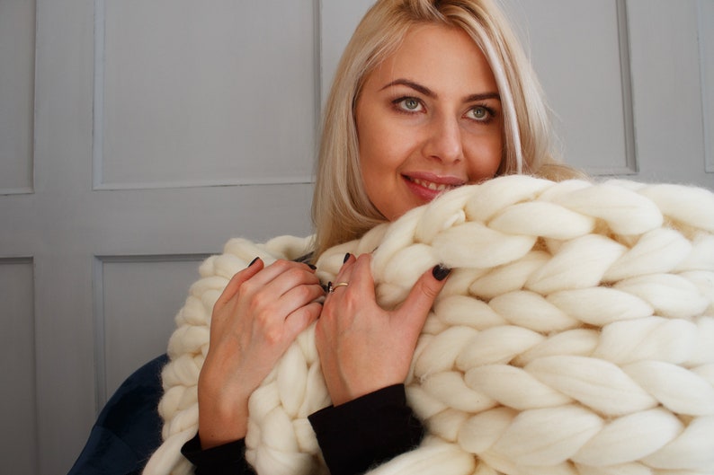 Chunky knit blanket merino chunky blanket giant yarn Etsy