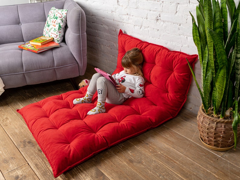 Reading nook floor cushion for kids, water repellent velvet floor pillow for ikea bed, large and small floor seating, floor sofa image 1