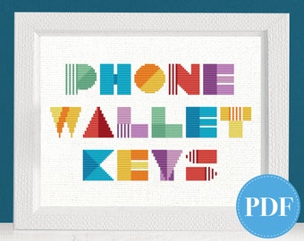 Phone wallet keys cross stitch pattern - instant download PDF