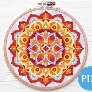 Mandala Autumn/Fall cross stitch pattern instant download PDF image 1