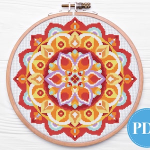 Mandala Autumn/Fall cross stitch pattern instant download PDF image 1