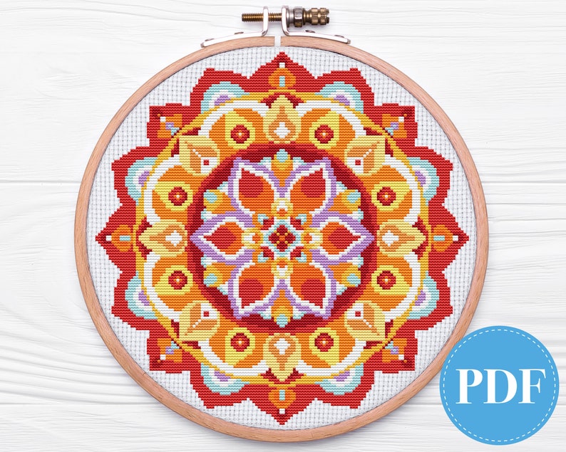 Mandala Autumn/Fall cross stitch pattern instant download PDF image 1