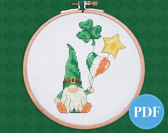 Gnome cross stitch pattern | St Patricks day cross stitch pattern  (PDF - instant download)