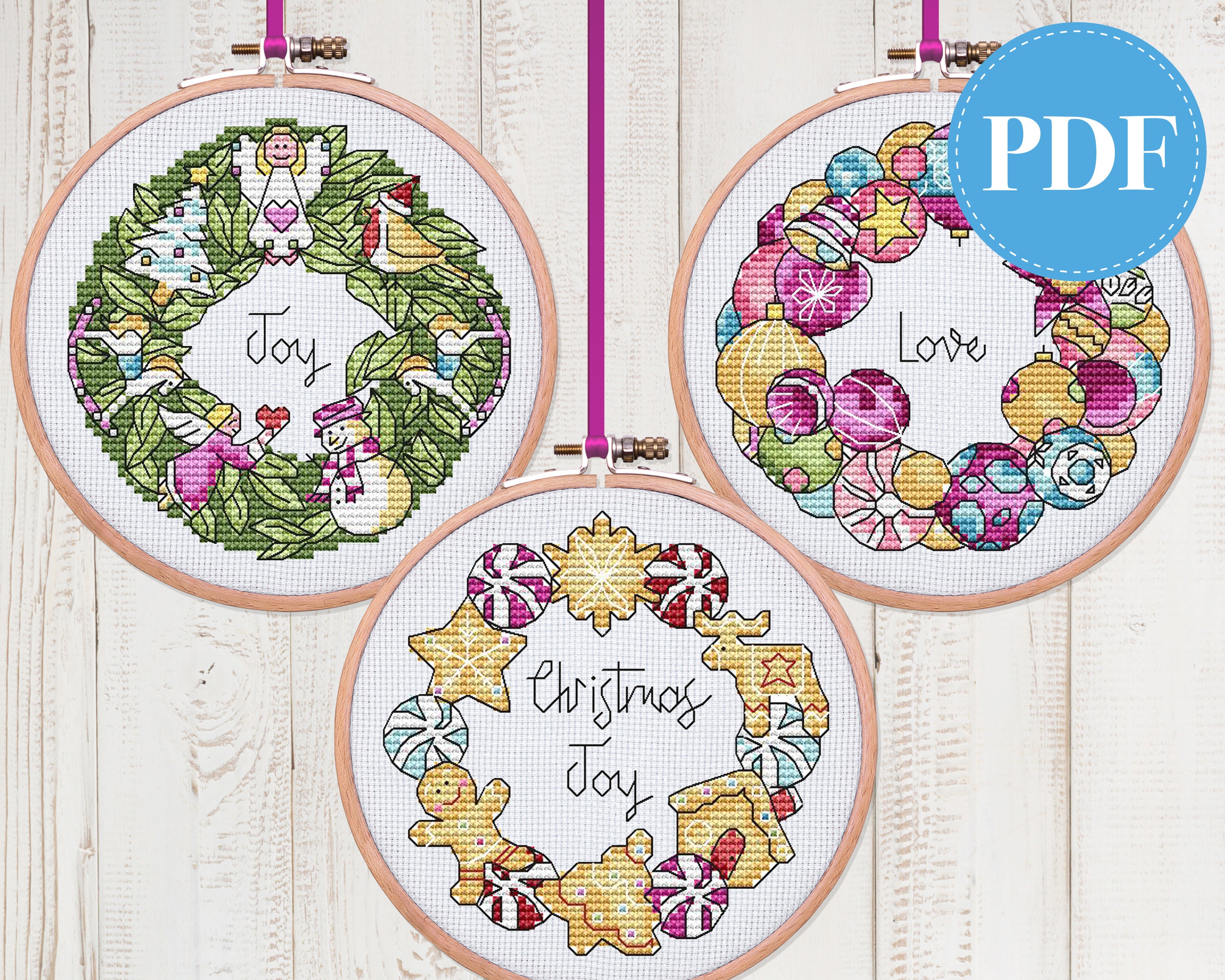 Cross stitch pattern Christmas wreaths instant download PDF Etsy