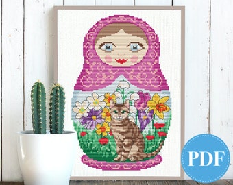 Cross stitch pattern Russian doll - instant download PDF