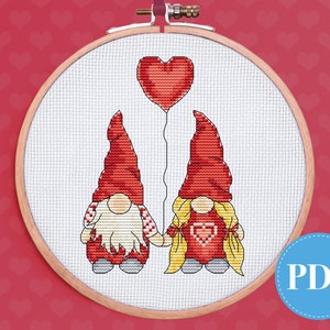 Gnome cross stitch pattern, cute Wedding gnome cross stitch pattern - instant download PDF