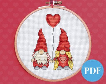 Gnome cross stitch pattern, cute Wedding gnome cross stitch pattern - instant download PDF