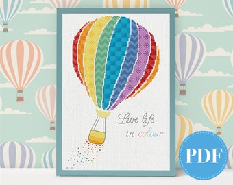 Hot Air Balloon cross stitch pattern - instant download PDF