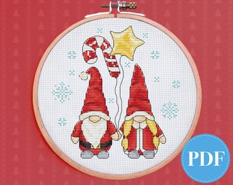 Christmas gnome cross stitch pattern, cute gnome cross stitch pattern - instant download PDF