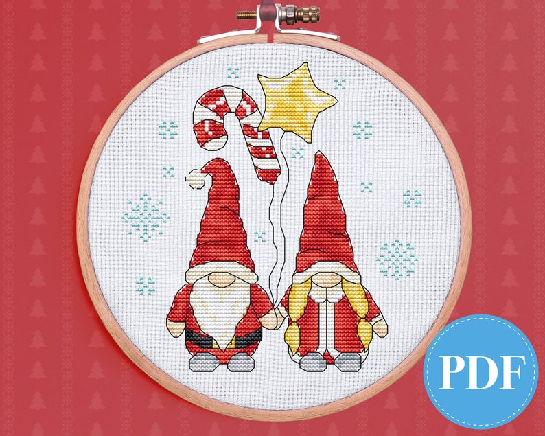 Christmas gnome cross stitch pattern, cute gnome cross stitch pattern instant download PDF image 1