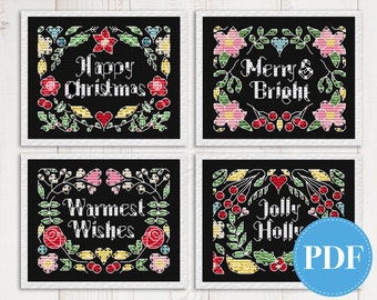 Cross stitch pattern Floral Christmas cards - instant download PDF