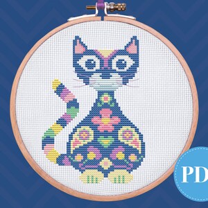 Cat cross stitch pattern, Cross stitch pattern modern, Cross stitch pattern beginner - instant download PDF