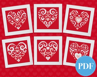 Heart cross stitch patterns,  Love cross stitch, red heart patterns | PDF instant download