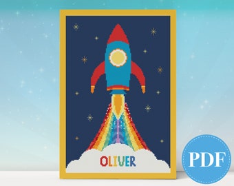 Rocket cross stitch pattern, space cross stitch pattern, outer space - instant download PDF