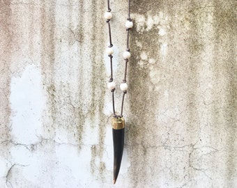 Brown Horn Pendant w/ Sea Pearl Necklace