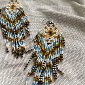 Blue and Yellow Fringe Earrings
