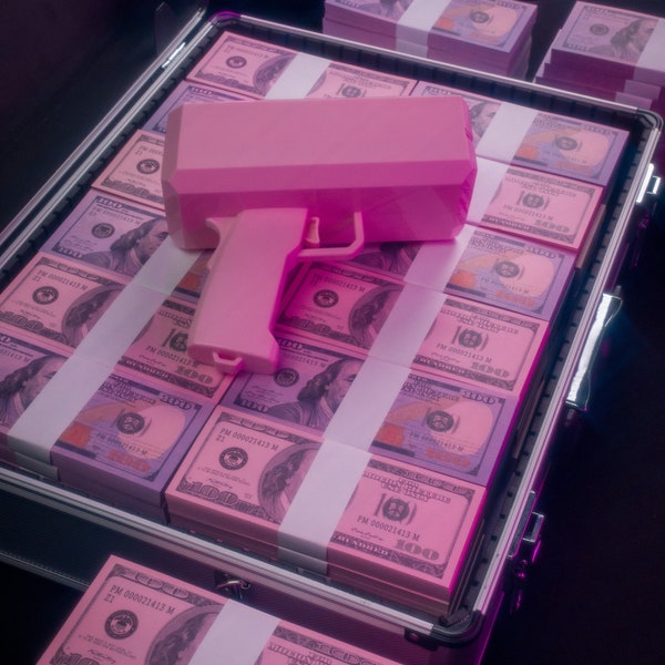 Pink Money Bills | Money Gun Bundle | Pink New Series 100 Dollar Novelty Prop Money Bills | Full Print Custom Fake Movie Money | Pink Money