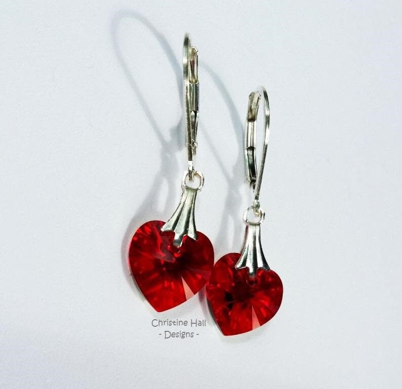 Siam AB Red 10mm Swarovski Elements Crystal Heart 925 Sterling - Etsy UK