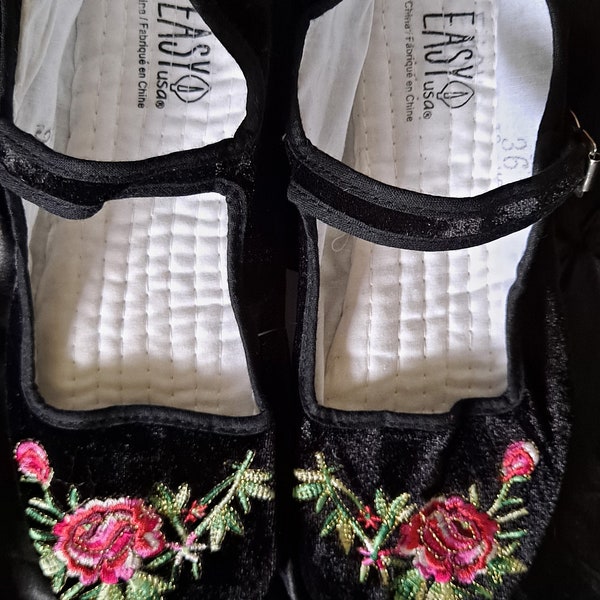 NEW Black Velvet Embroidered Mary Janes