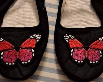 Custom Black Canvas Mary Janes Red Butterfly