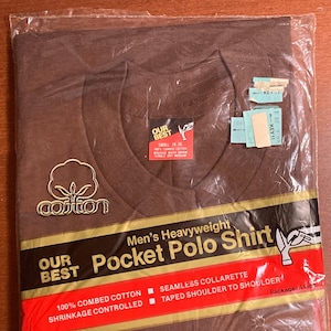 Vintage -1982 - Kmart Men&#39;s - Our Best Pocket T Shirt - Größe S (34-36) - 100% Baumwolle / Braun