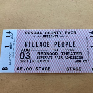 Vintage - Village People Konzertkarte - 03/08/2001 - Sonoma, Cali -