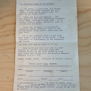 Vintage - Beatles USA Limited - Autobiography Order Form - Original