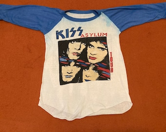Vintage - Kiss - Asylum - 1985 - Camiseta de beisebol - Dupla face - Tamanho pequeno