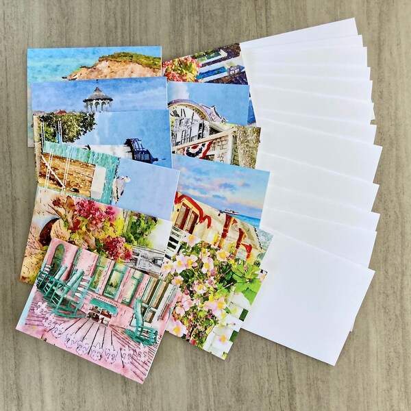 Martha's Vineyard Notecards, Set of 12 Original Images, Oak Bluffs Vineyard Haven Edgartown Tisbury Chilmark Light House Cottages Flowers