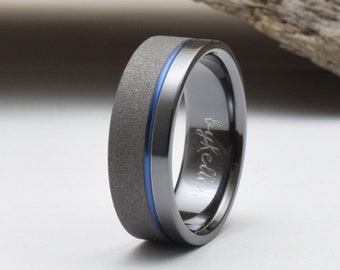 Titanium Ring With a Two Tone, Finish, Black Mens Wedding Band